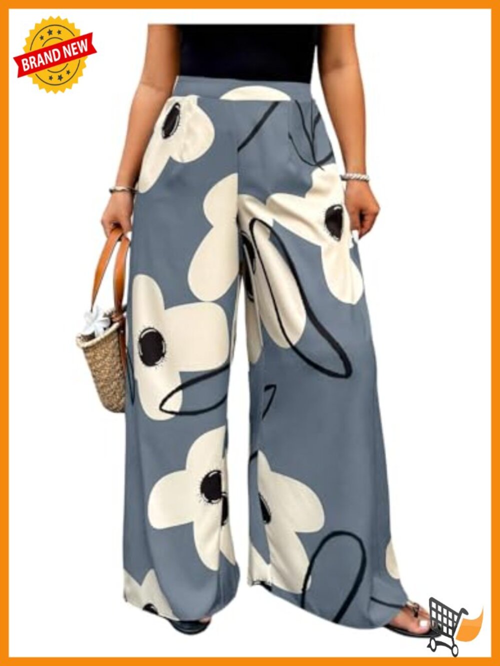 Plus Size Floral Wide Leg Palazzo Pants Elastic High Waist Trousers